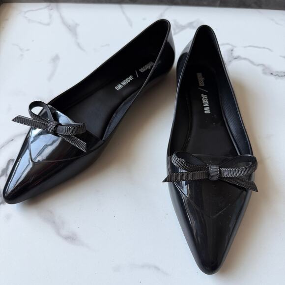 Melissa x Jason Wu Bow Pointed Toe Jelly Flats in Black Size 38 - Picture 4 of 8